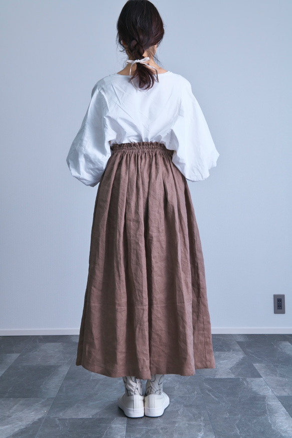 《受注製作》ブラウン100%ギャザーたっぷりスカート　両ポケット選択で送料無料！ 7枚目の画像