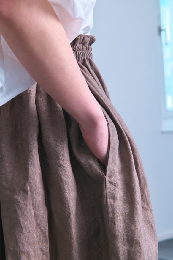 《受注製作》ブラウン100%ギャザーたっぷりスカート　両ポケット選択で送料無料！ 8枚目の画像