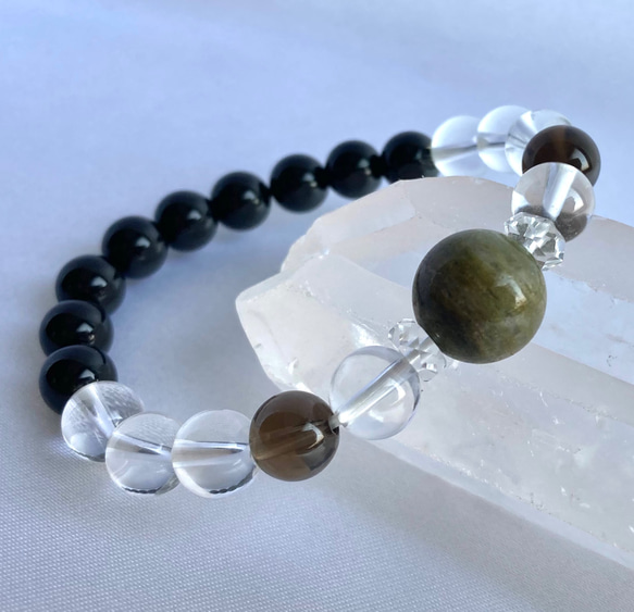 抹茶千層ガーデンクォーツ ブラックオニキス 天然石 ブレスレット