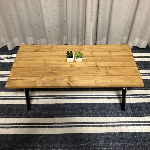 水性ニス仕上げ／オーク】アンティーク風 折りたたみ式 ローテーブル