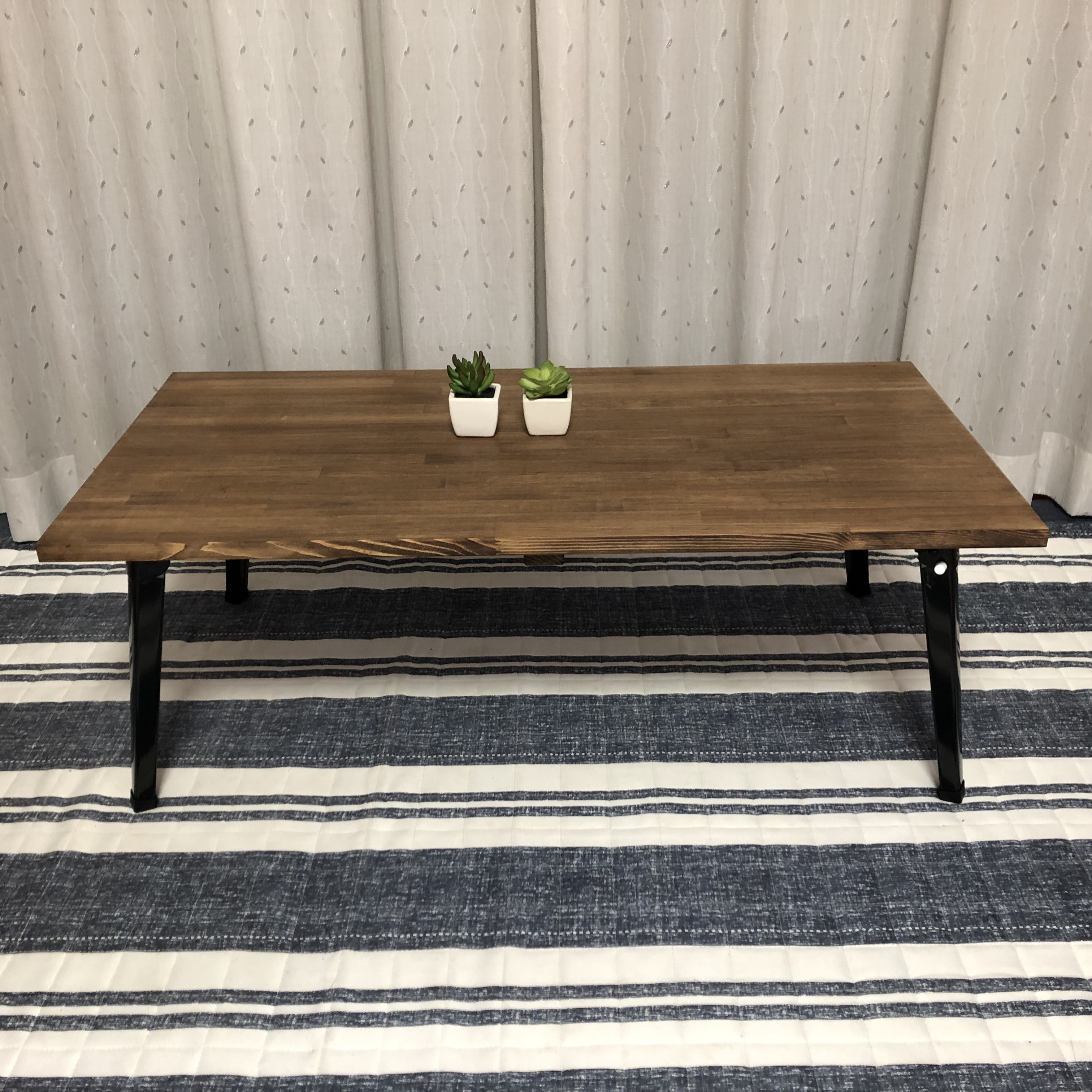 【ウォルナット①／1枚板】アンティーク風・折りたたみ式ローテーブル・カフェテーブル・テーブル・一人暮らし＜No.176＞