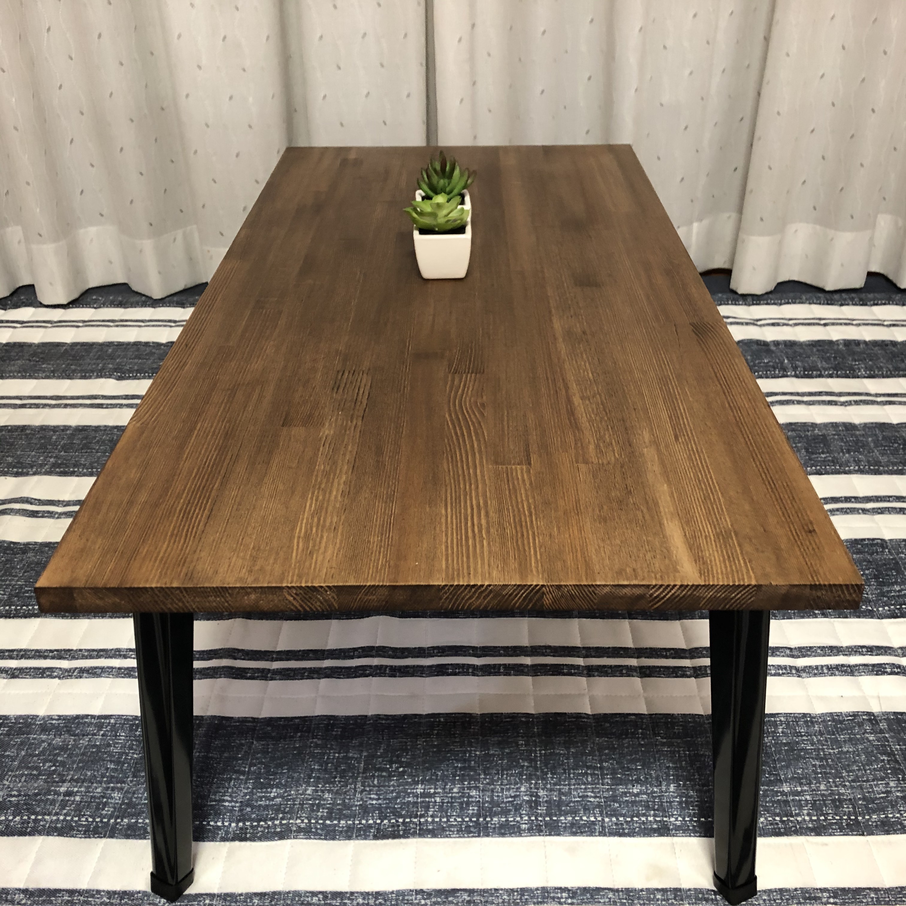 【ウォルナット①／1枚板】アンティーク風・折りたたみ式ローテーブル・カフェテーブル・テーブル・一人暮らし＜No.176＞