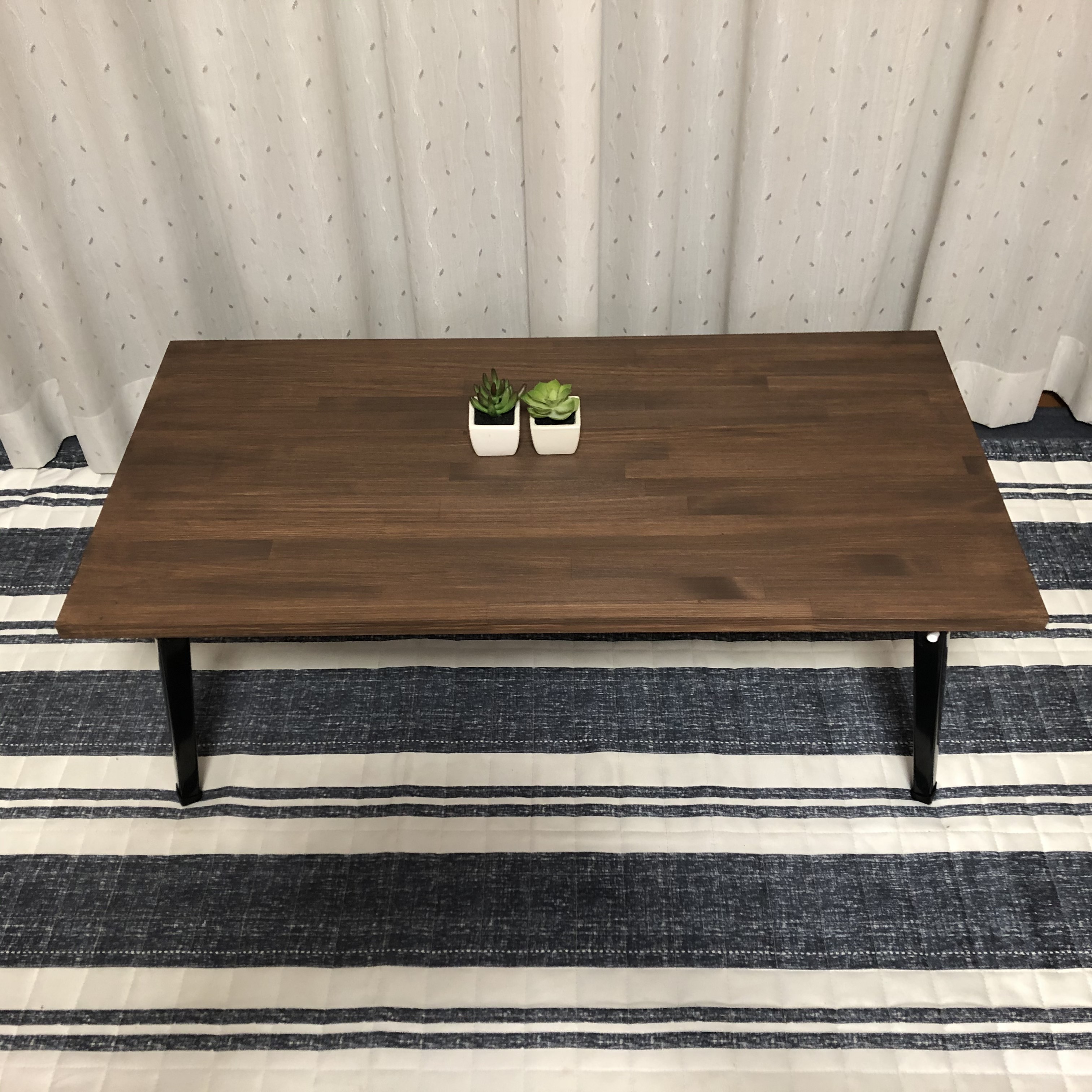 【ウォルナット②／1枚板】アンティーク風・折りたたみ式ローテーブル・カフェテーブル・テーブル＜No.177＞