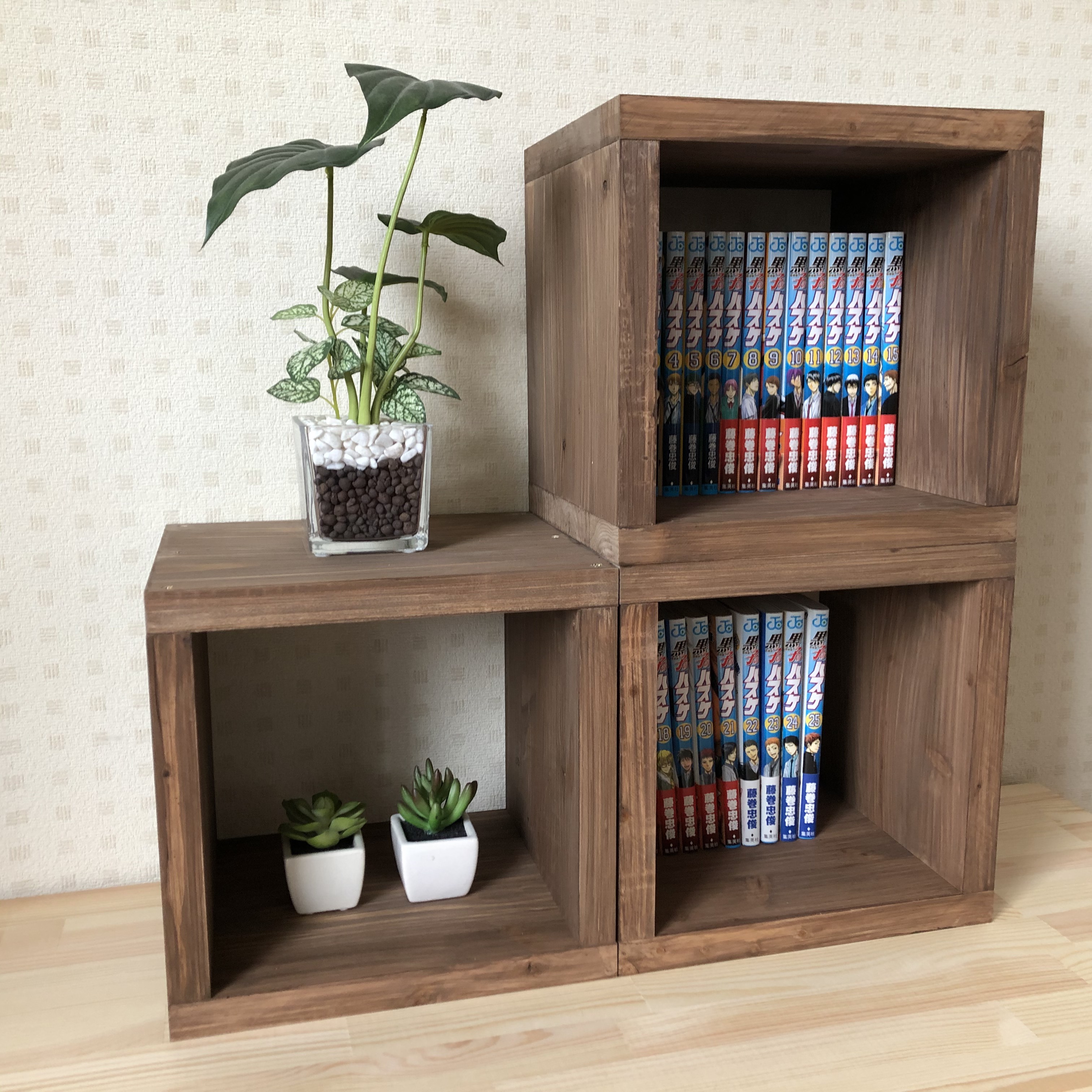 【3ケース／水性ニス仕上げ】棚・ボックス・キューブボックス・収納・ラック・本棚・シェルフ＜No.185＞