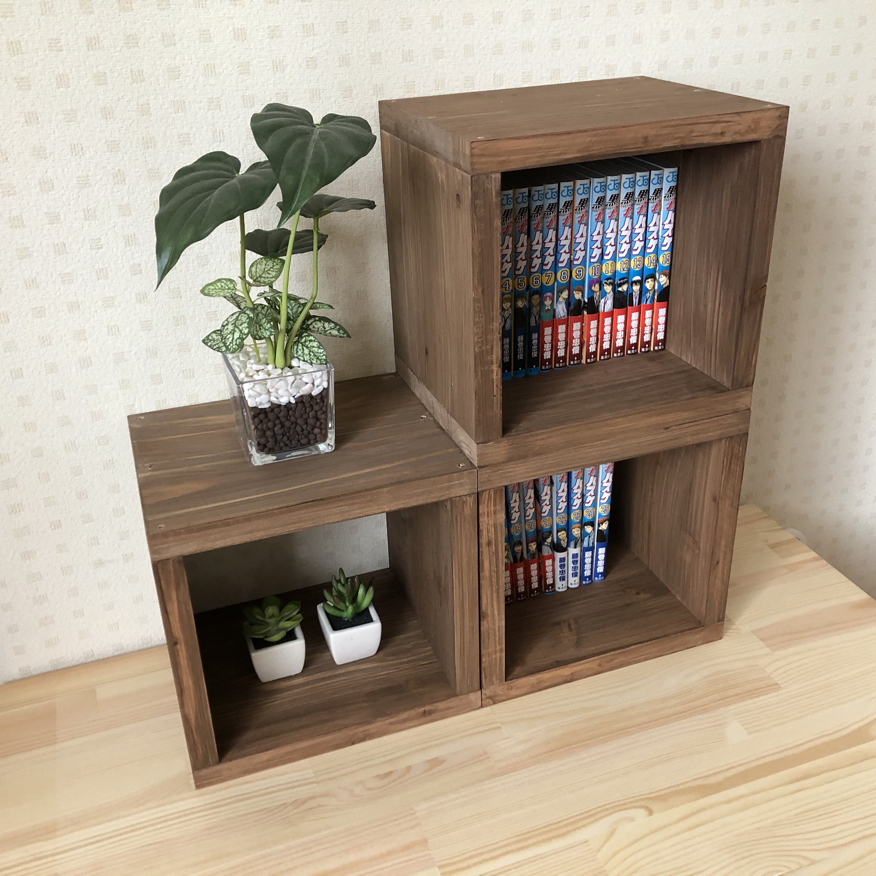 【3ケース／水性ニス仕上げ】棚・ボックス・キューブボックス・収納・ラック・本棚・シェルフ＜No.185＞