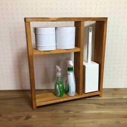 サイズオーダー可】【引取可能】無垢材 トイレ収納棚 目隠し扉2枚付き