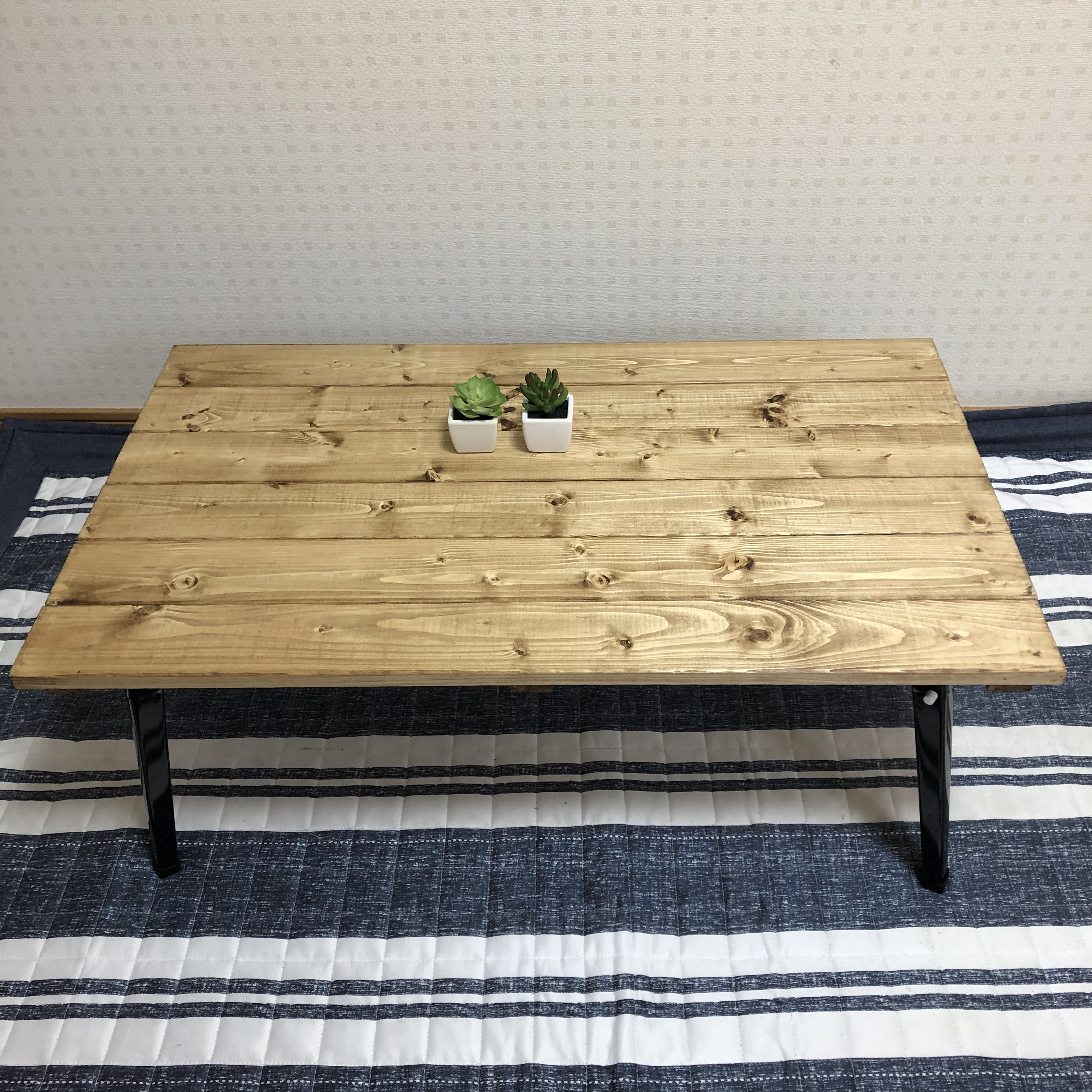 【ラスティクパイン/BIG】アンティーク風・折りたたみ式ローテーブル・カフェ・テーブル・一人暮らし＜No.060＞