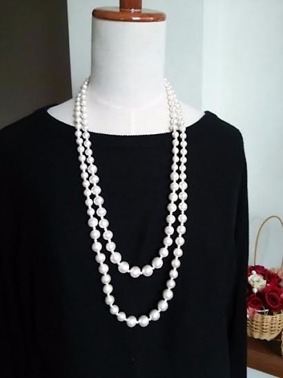 コットンパール2連ロングネックレス　ホワイト