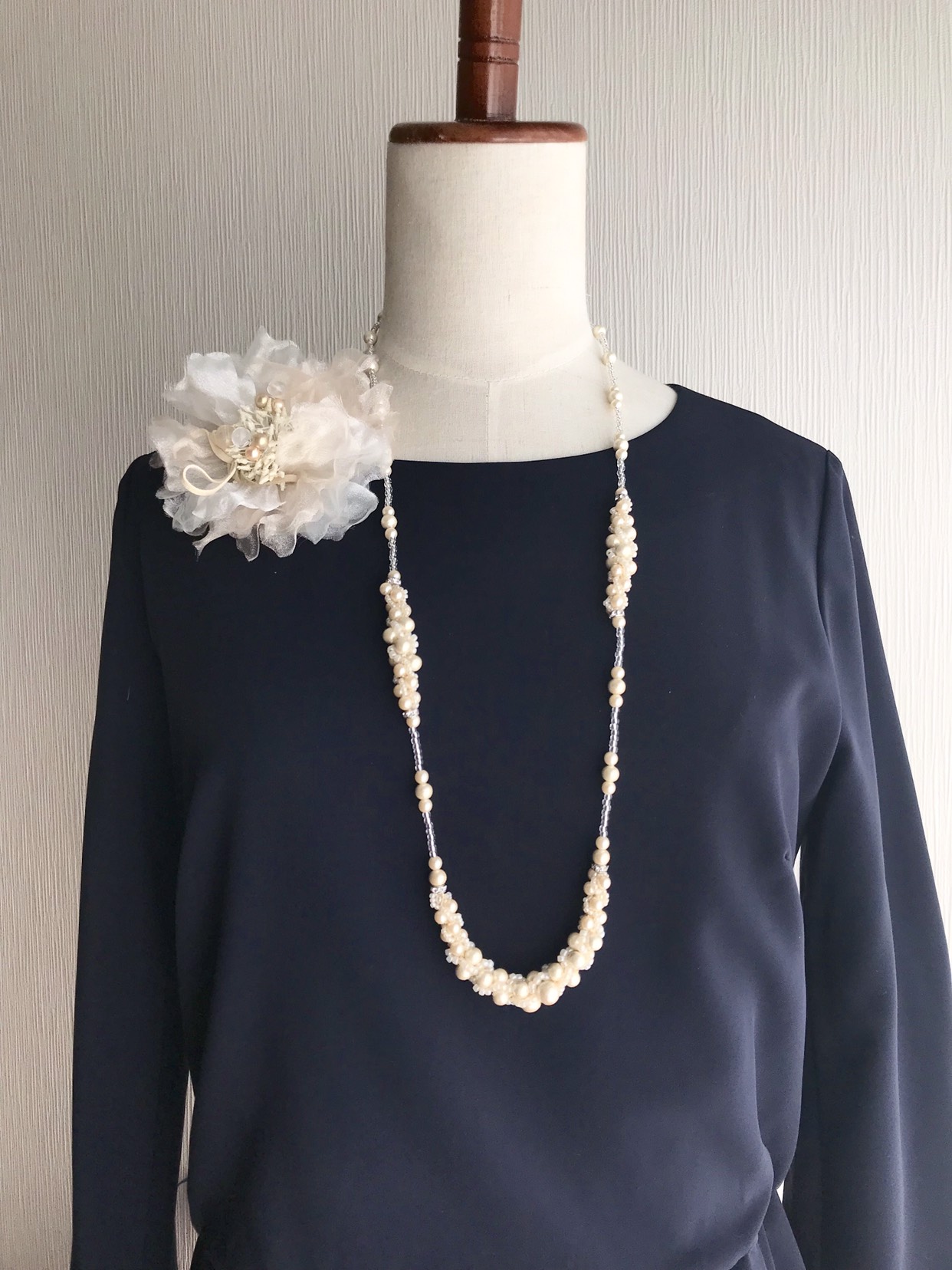 コットンパールロングボリュームネックレス