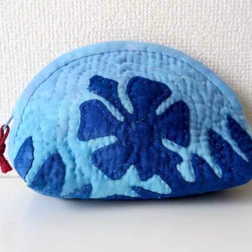 ハワイアンキルトのポーチ ハワイアンキルトのポーチ ブルー ポーチ Quilt-mama 通販