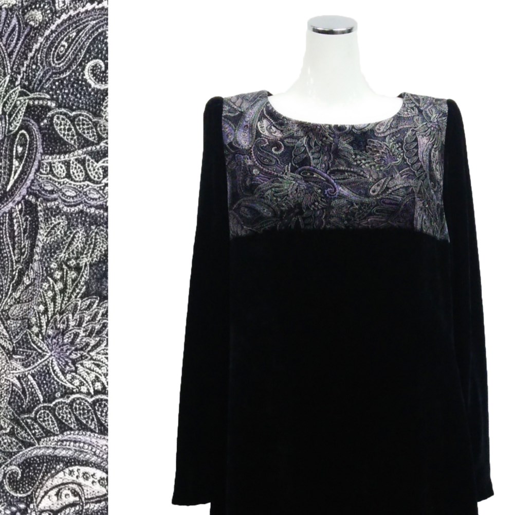 ペイズリー柄切り替えAラインベロアドレス　ピンク　M/L