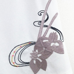 フレンチスリーブＴブラウス　着物風　梅紫×生成 3枚目の画像