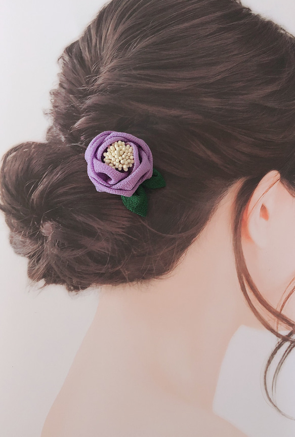 椿【Mサイズ 紫】ツバキ つばき つまみ細工髪飾り 布花