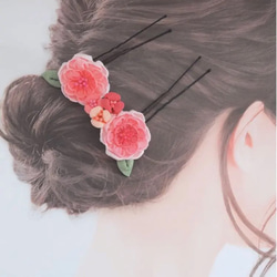 つまみ細工髪飾り 布花ヘアアクセ 薔薇 バラ ばら 振袖前撮り 晴れ着 着物 十三詣り 十三参り 七五三 子供 キッズ 3枚目の画像