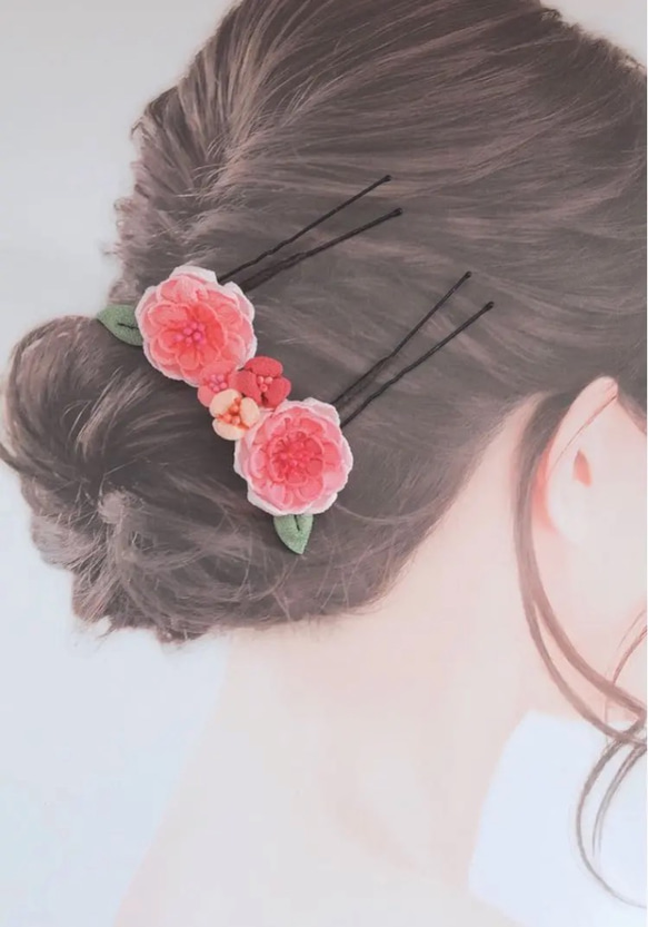 つまみ細工髪飾り 布花ヘアアクセ 薔薇 バラ ばら 振袖前撮り 晴れ着 着物 十三詣り 十三参り 七五三 子供 キッズ 3枚目の画像