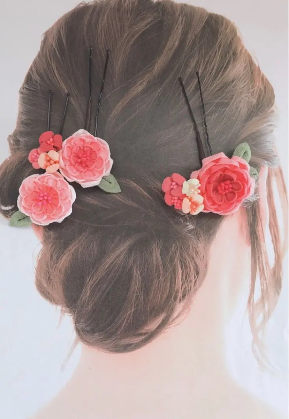 つまみ細工髪飾り 布花ヘアアクセ 薔薇 バラ ばら 振袖前撮り 晴れ着 着物 十三詣り 十三参り 七五三 子供 キッズ 6枚目の画像