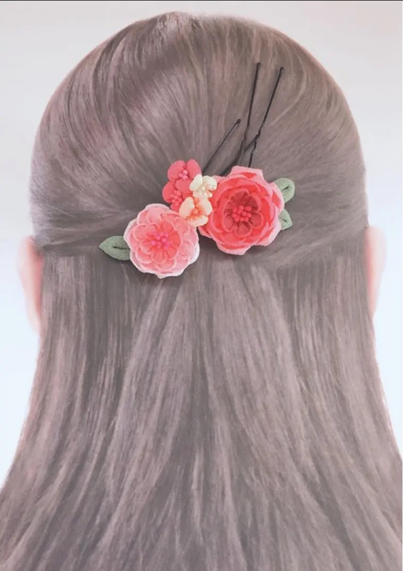 つまみ細工髪飾り 布花ヘアアクセ 薔薇 バラ ばら 振袖前撮り 晴れ着 着物 十三詣り 十三参り 七五三 子供 キッズ 7枚目の画像