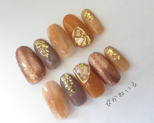 ニュアンスネイル ブラウンネイル 秋ネイル ネイルチップ ハンドメイド 0_e1cd57c8a0f681b60130426bada9