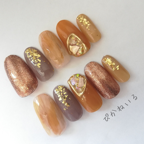 チョコブラウン ネイルチップ ラテチェック(マロンラテ) 〜 ネイルチップ チェック ブラウン