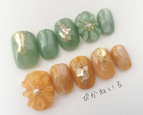 ネイルチップ 緑 花 ショート つけ爪 24枚 抹茶 (抹茶Floral) ネイルチップ 緑 花 ショート つけ爪 24枚 抹茶 (抹茶Floral