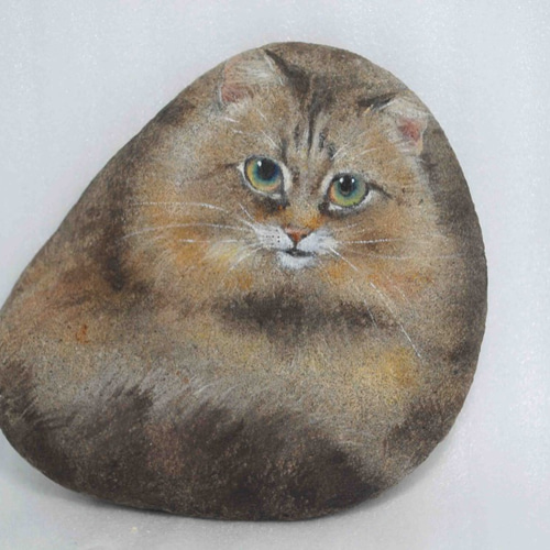chikuri5☆石猫☆きじとら系長毛☆手描きイラスト☆動物画 立体 
