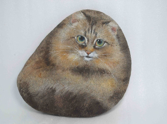 chikuri5☆石猫☆きじとら系長毛☆手描きイラスト☆動物画 立体