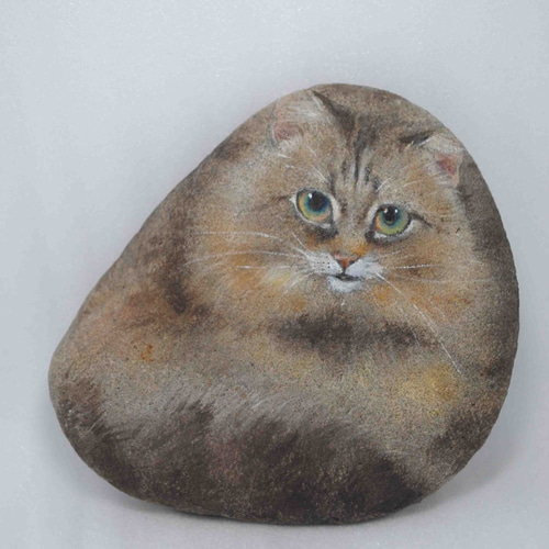 chikuri5☆石猫☆きじとら系長毛☆手描きイラスト☆動物画 立体