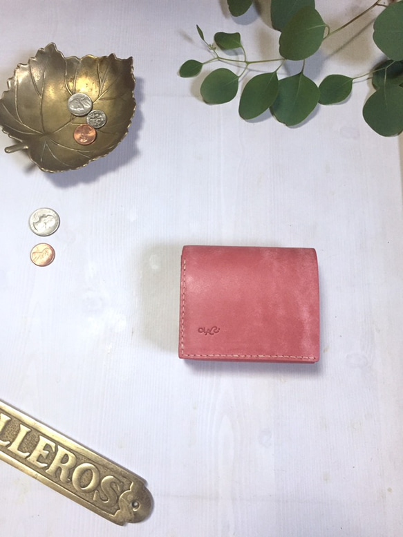 【送料無料】《受注製作品》小さくてもちゃんと入る 二つ折りお財布［ola］イタリアレザー  rose 1枚目の画像