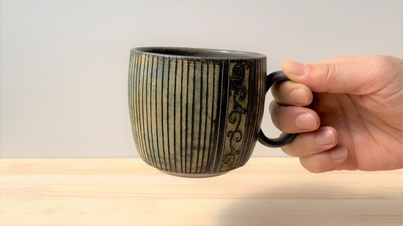 ストライプ寸胴マグカップ　陶器　 5枚目の画像