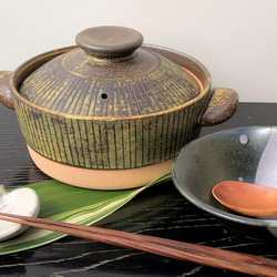 ストライプ土鍋(一人用)　5号　耐熱陶器 1枚目の画像