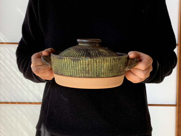 ストライプ土鍋(二人用)　6号　耐熱陶器 6枚目の画像