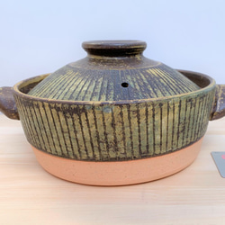 ストライプ土鍋(二人用)　6号　耐熱陶器 1枚目の画像
