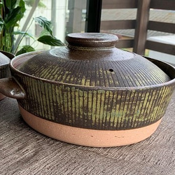 ストライプ土鍋(三人用)　8号　耐熱陶器 1枚目の画像