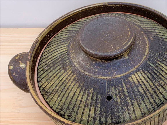 ストライプ土鍋(三人用)　8号　耐熱陶器 3枚目の画像
