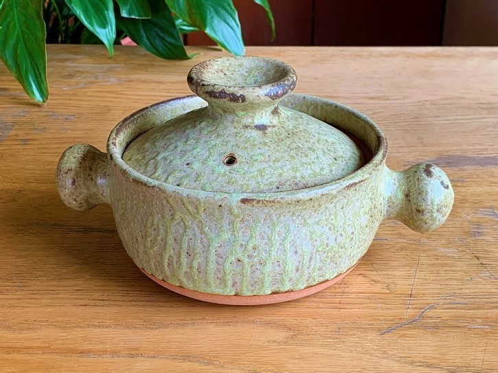 緑釉丸土鍋(一人用)　5号　耐熱陶器