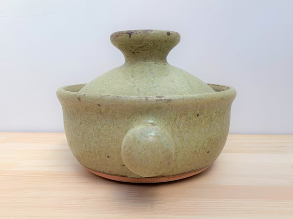 緑釉土鍋(二人用)　6号　耐熱陶器 3枚目の画像