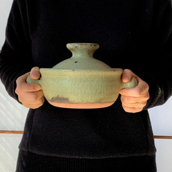 緑釉土鍋(二人用)　6号　耐熱陶器 6枚目の画像