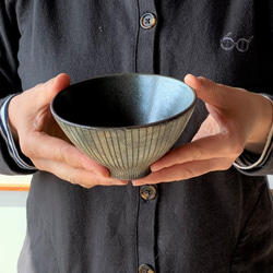 ストライプアポロ型飯碗(大)　陶器　飯碗 2枚目の画像
