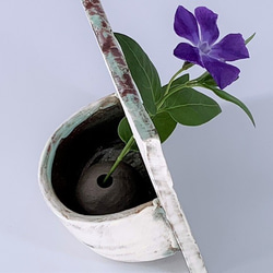 スタッコ花の額縁(小)　陶器　花器　一輪挿し　 4枚目の画像