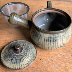 ストライプ急須(大)　陶器　煎茶 2枚目の画像