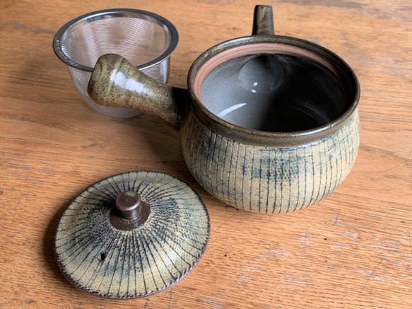 ストライプ急須(大)　陶器　煎茶 2枚目の画像