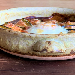 緑釉グラタン皿(大)　耐熱陶器 2枚目の画像