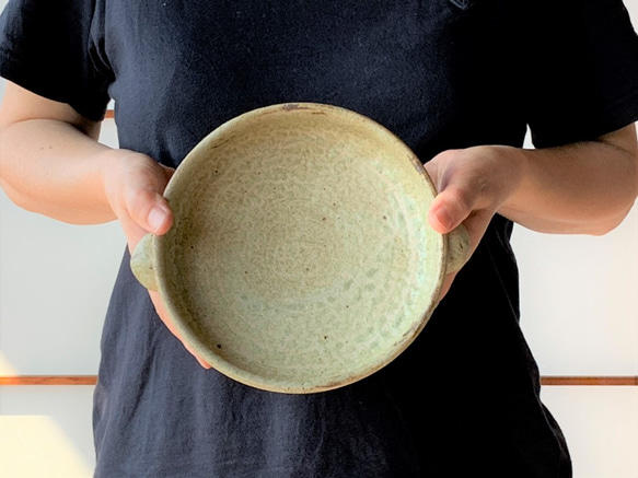 緑釉グラタン皿(大)　耐熱陶器 5枚目の画像