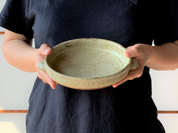 緑釉グラタン皿(大)　耐熱陶器 6枚目の画像