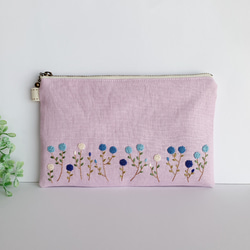 20センチファスナー手刺繍フラットポーチ（水色） ポーチ iro.ito 通販