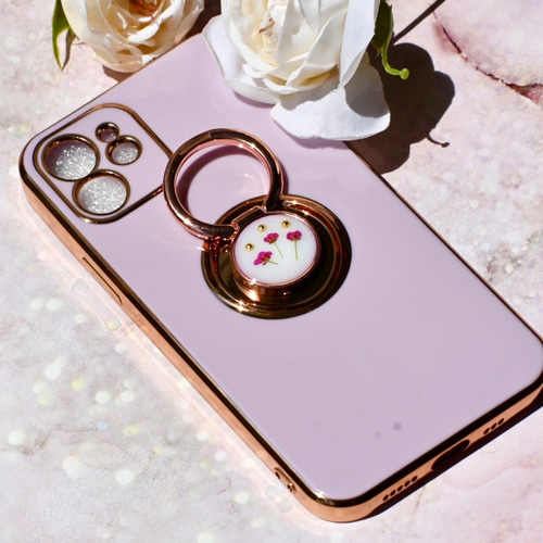 アリッサム 押し花 ドライフラワー スマホリングハンドメイド