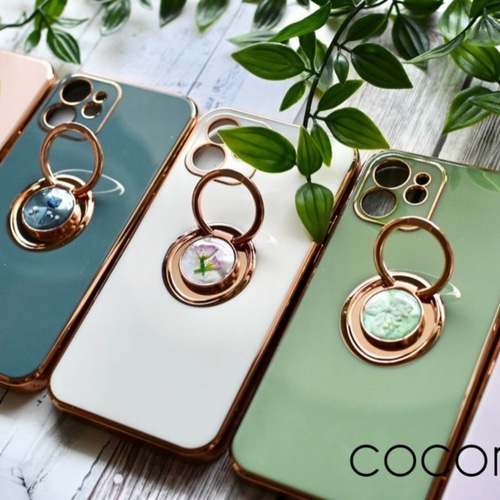アリッサム 押し花 ドライフラワー スマホリングハンドメイド