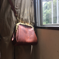 車掌さん　カバン　バッグ　がま口　イタリアンレザー　真鍮　アンティーク　ショルダーバッグ　ハンドメイド 1枚目の画像