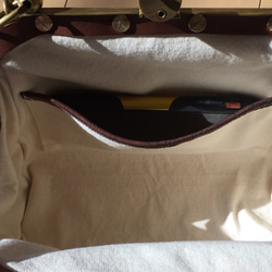 車掌さん　カバン　バッグ　がま口　イタリアンレザー　真鍮　アンティーク　ショルダーバッグ　ハンドメイド 6枚目の画像