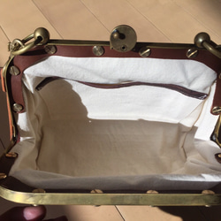 車掌さん　カバン　バッグ　がま口　イタリアンレザー　真鍮　アンティーク　ショルダーバッグ　ハンドメイド 8枚目の画像